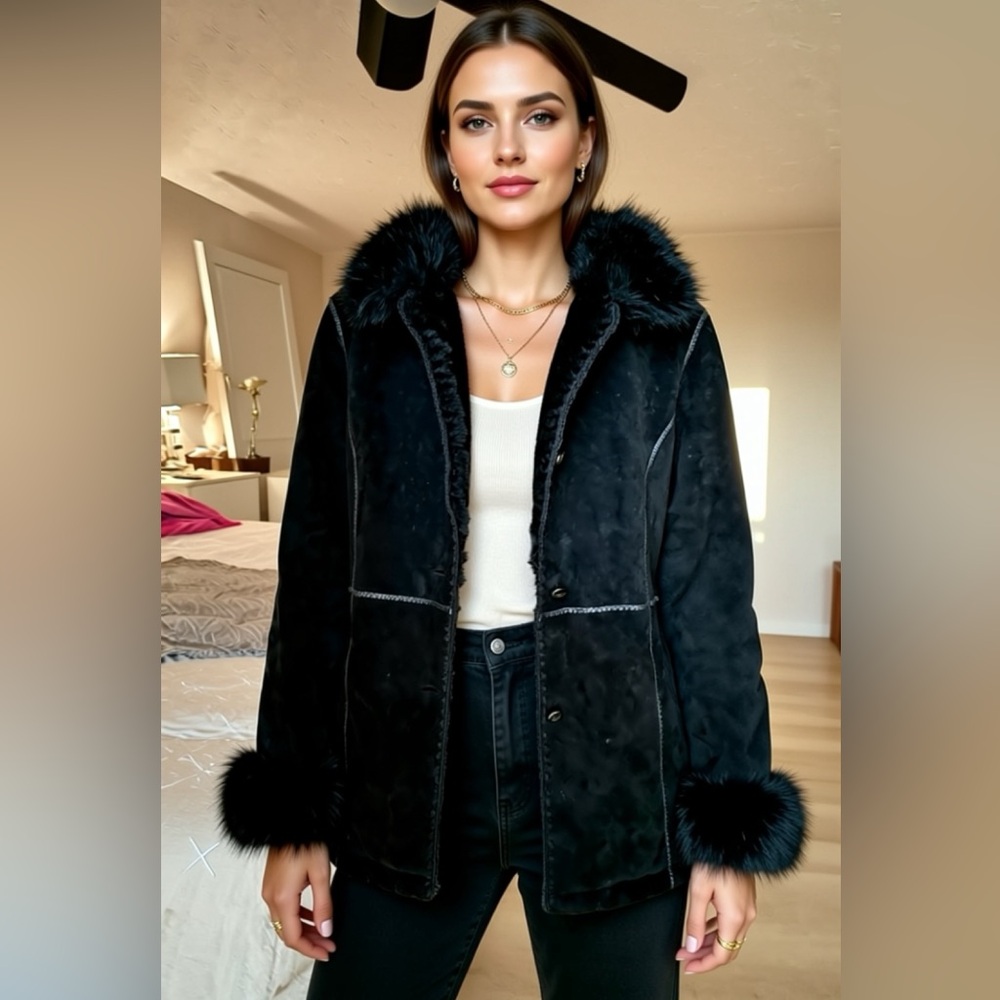 Wilson leather Women's Black Fur-Trimmed Jacket